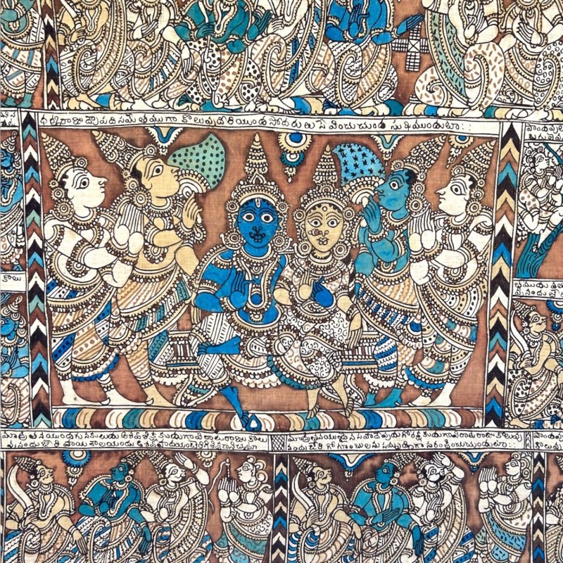 Antique Large Indian Kalamkari Temple Painting Hindu Story Textile Wall Art (2) - Image 13